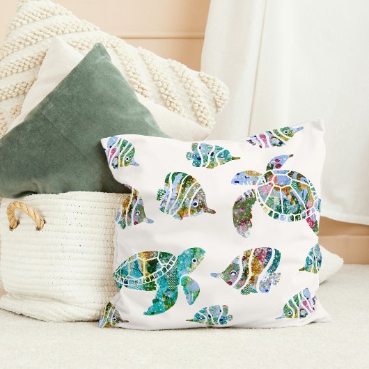 Coussin Poisson tropical et tortues de mer