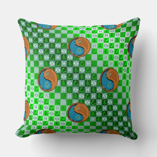 Coussin Poissons & Chèvre en Bois (Recto)
