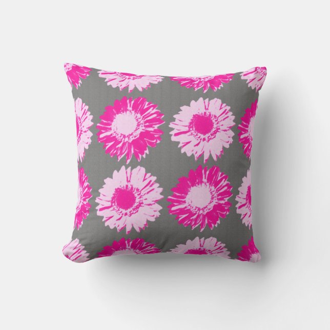 Coussin Poissons - Fuchsia rose et gris (Recto)