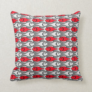 Coussin Poissons modernes, rouge et gris de la moitié du