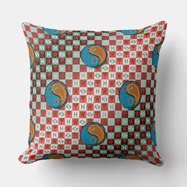 Coussin Poissons & Tigre de Bois (Recto)