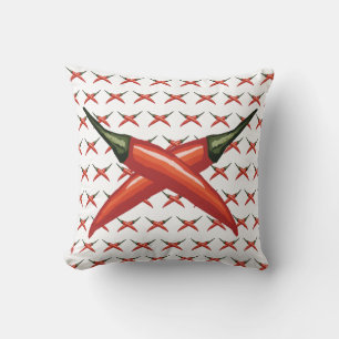 Coussin Poivrons chauds rouges, fleurs violettes