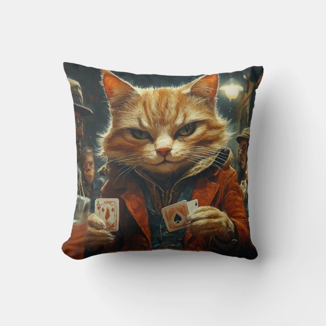 Coussin Poker Cat in the Underground - mystérieuse Feline  (Recto)