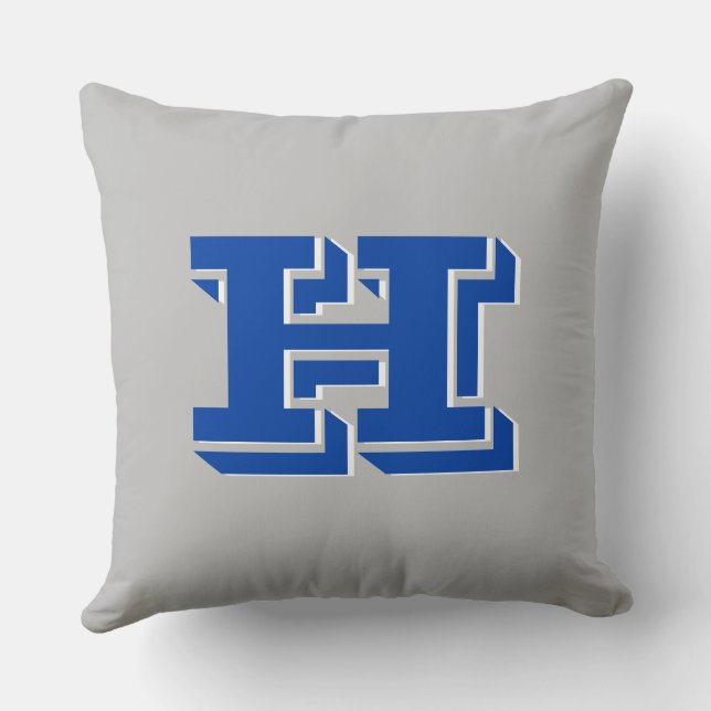 Coussin Police et bloc initial de collège bleu et argent (Verso)