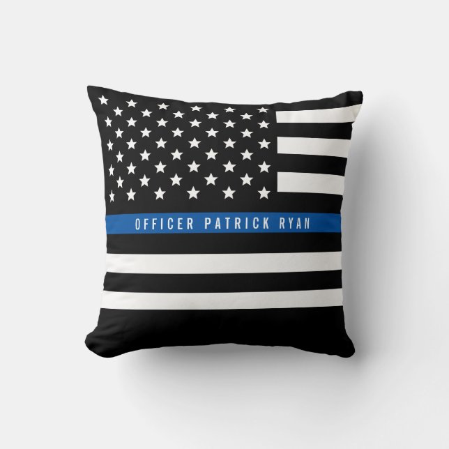 Coussin Police Mince Blue Line American Flag Ajouter un no (Recto)