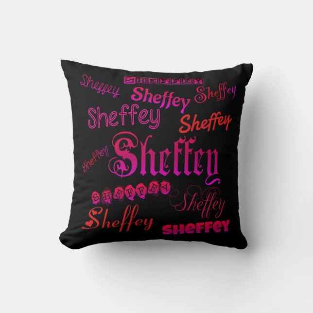 Coussin Polices Sheffey - rose et rouge (Recto)