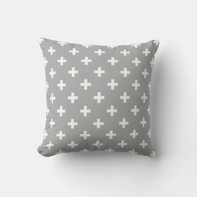 Coussin Polka blanche croise sur gris (Recto)