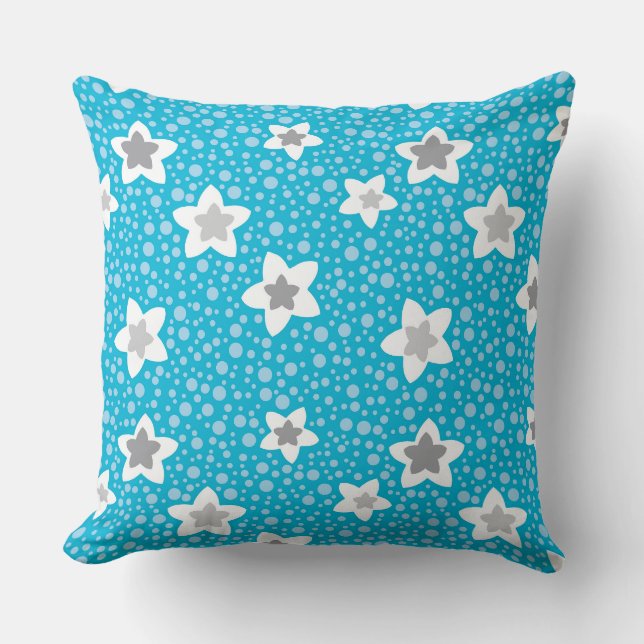 Coussin Polka bleu paradisiaque point rétro avec étoiles (Recto)