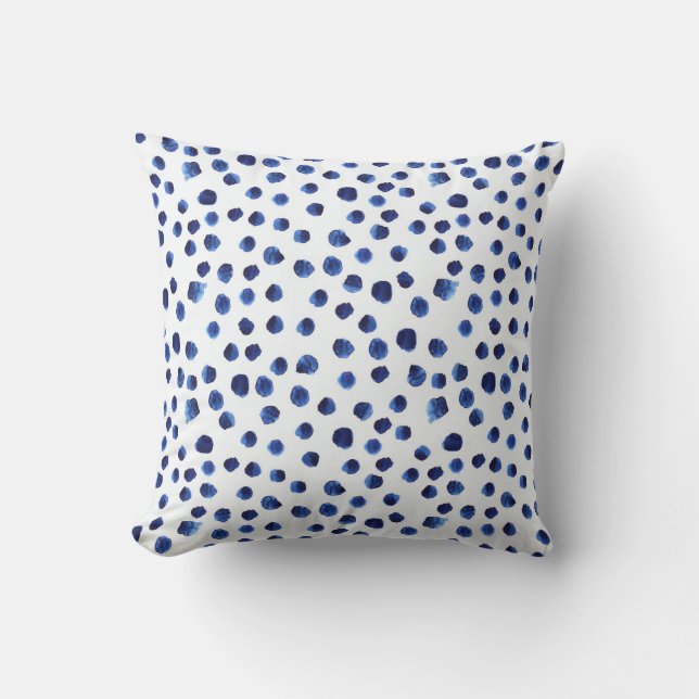 Coussin Polka Bleue : Aquarelle Point sans joint. (Recto)