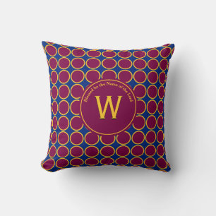 Coussin POLKA DOT Maroon Bleu Monogramme Customisé