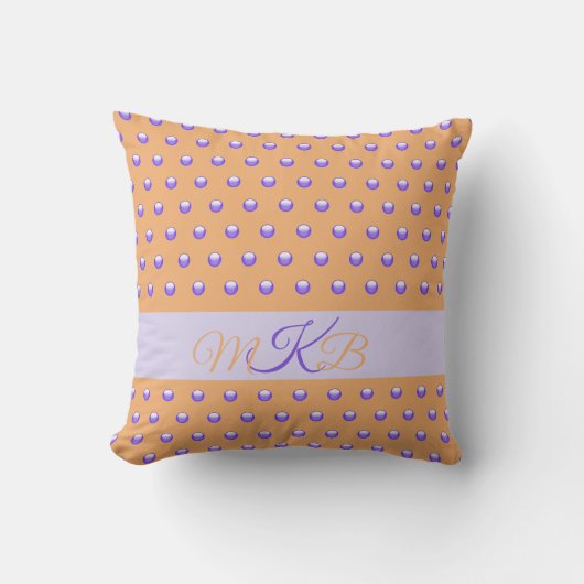 Coussin Polka Dot Motif Moderne Blue Poeach Spots Monogram (Recto)
