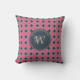 Coussin POLKA DOT rose gris Customisé Écriture monogramme