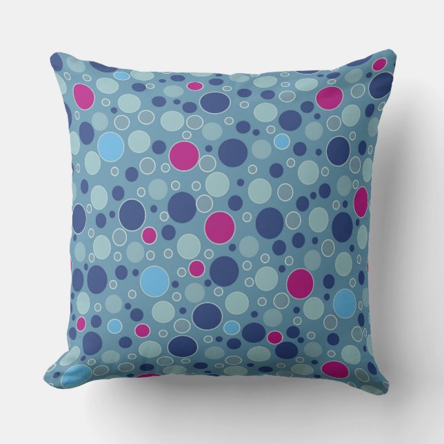 Coussin polka dots multi-colored retro blue (Recto)