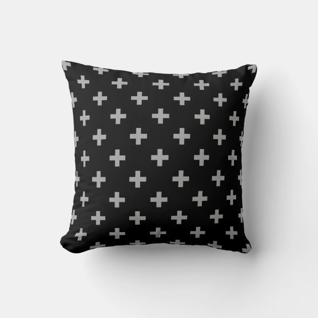 Coussin Polka gris croise sur noir (Recto)