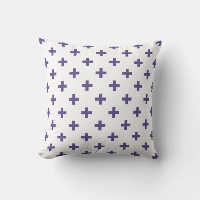 Coussin Polka ultra violette croise sur blanc (Recto)