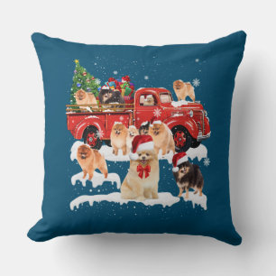 Coussin Pomeranian équitation Camion Rouge Noël Joyeux Noë