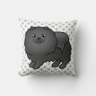 Coussin Pomeranian noir Chien de dessin animé mignon & Pat