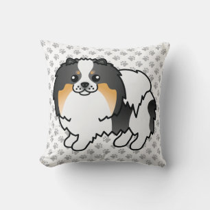 Coussin Pomeranian Tricolore Blanc Chien de Dessin Animé M