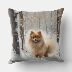 Coussin Poméranienne Laisser Neige Noël