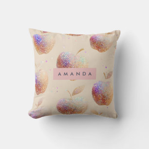 Coussin Pomme Pailletée Personnalisée Fruit Pastel à Paill