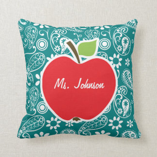 Coussin Pomme sur cyan foncé Paisley