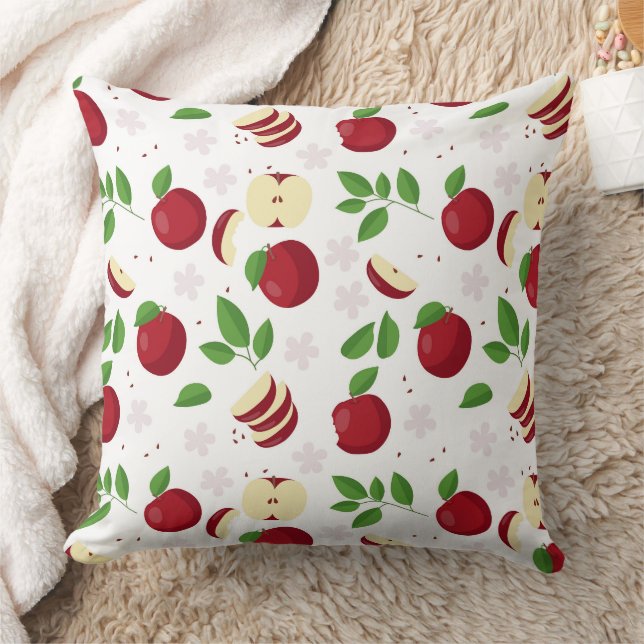 Coussin Pommes rouges, fleurs et Motif de verdure (Couverture)