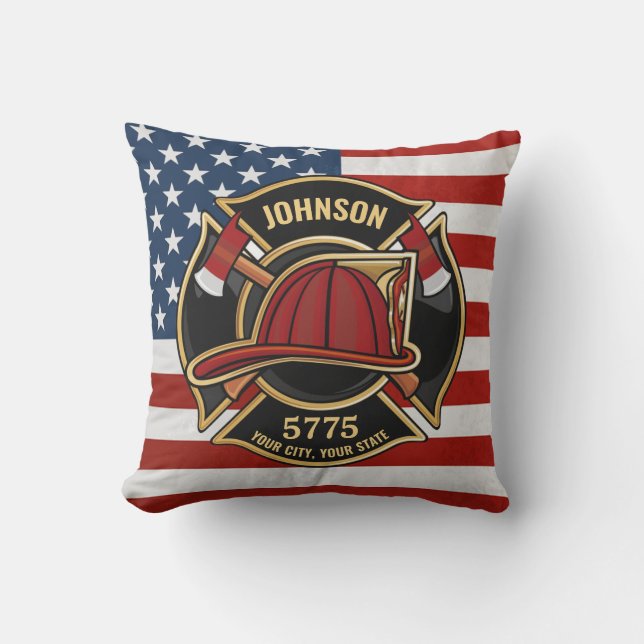 Coussin Pompier Secourt incendie Département USA Drapeau p (Recto)