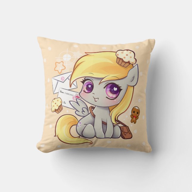 Coussin Poney mignon de facteur de kawaii avec des lettres (Recto)