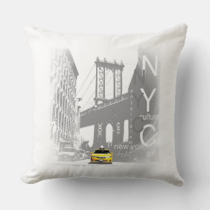 Coussin Pont de Brooklyn jaune de taxi de New York City