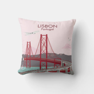 Coussin Pont de Lisbonne sur le fleuve Tage au style vinta