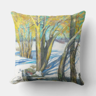 Coussin Pont en hiver Peinture aquarelle