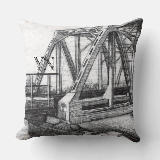 Coussin Pont vieux crayonart Monochrome Noir & Blanc (Recto)