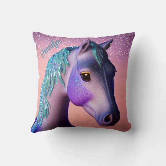 Coussin Pony magique en violet et Turquoise avec nom perso (Verso)