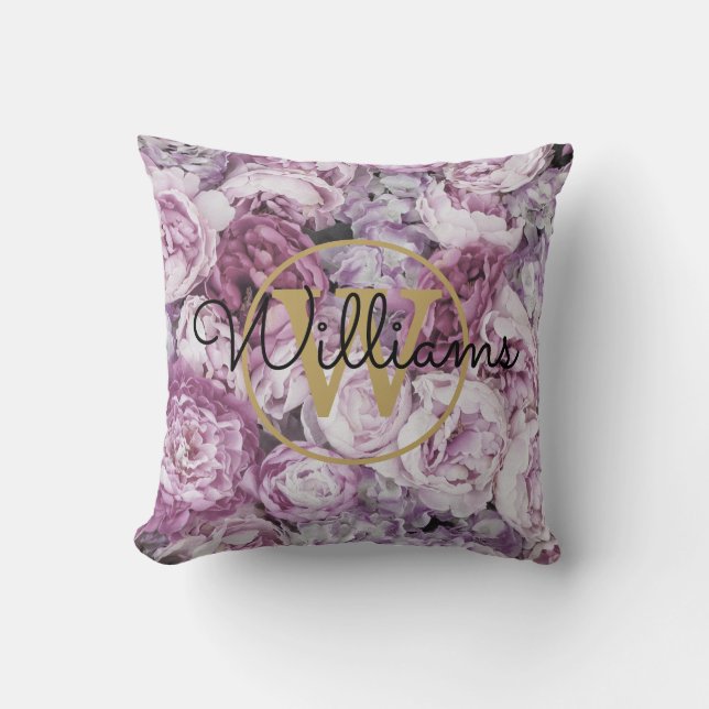 Coussin Pony rose Floral Or Monogramme Nom (Recto)