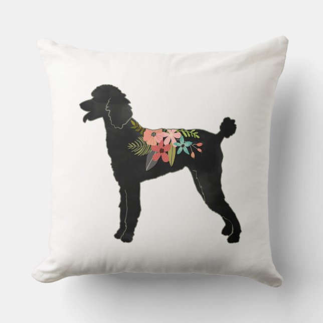 Coussin Poodle Dog Breed Boho Floral Silhouette (Recto)