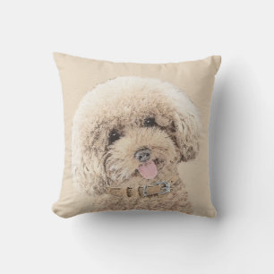 Coussin Poodle Miniature Toy Apricot Crème Chien Brown Art