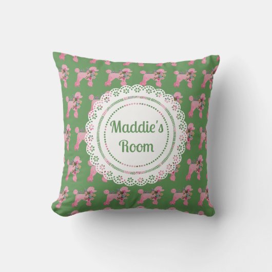 Coussin Poodle rose doux customisé (Recto)
