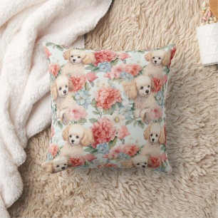 Coussin Poodles et fleurs