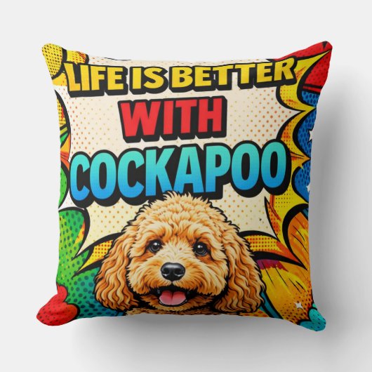 Coussin Pop Art Cockapoo | Cadeau drôle pour amate (Recto)