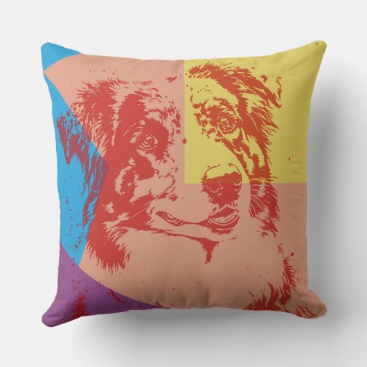 Coussin Pop Art Effet Australian Shepherd / Amoureux des c (Verso)