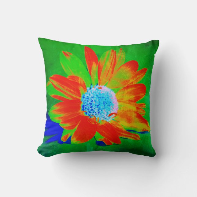 Coussin Pop Art Orange Daisy sur Vert (Recto)