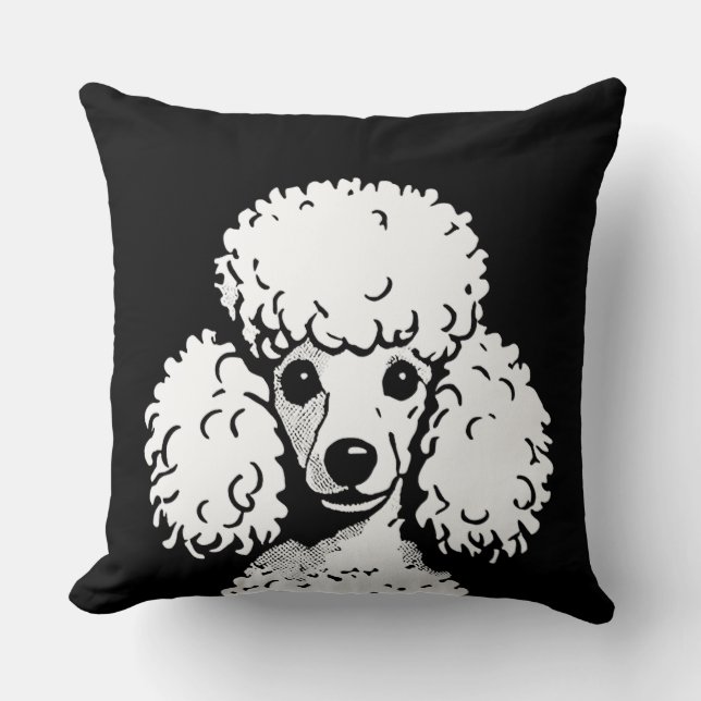 Coussin Pop Art Poodle Noir & Blanc Chic Aesthétique (Recto)