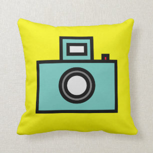 Coussin Pop art vieux appareil photo jaune 