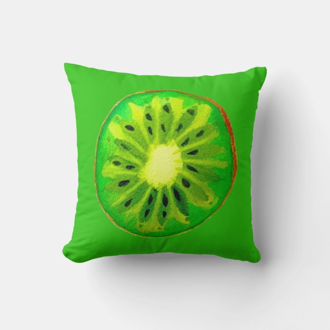 Coussin Pop art vif kiwi fruit original aquarelle (Recto)