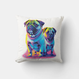 Coussin Pop Pugs en rose 