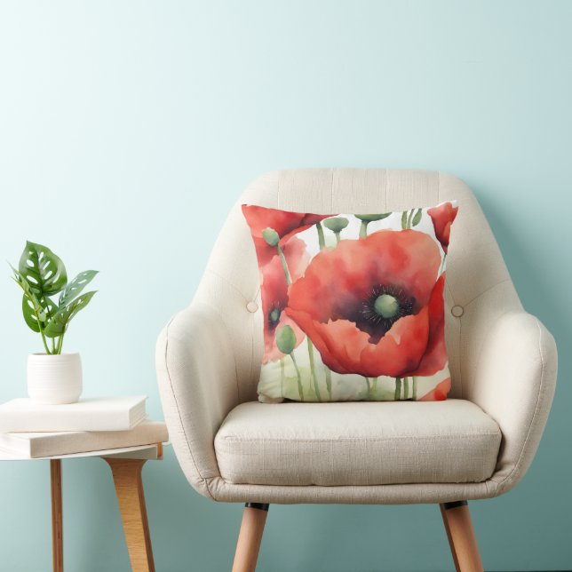 Coussin Poppies d'aquarelle modernes (Chaise)