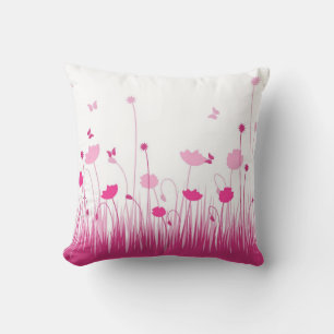 Coussin Poppies minimalistes roses et blanches prègnent fl