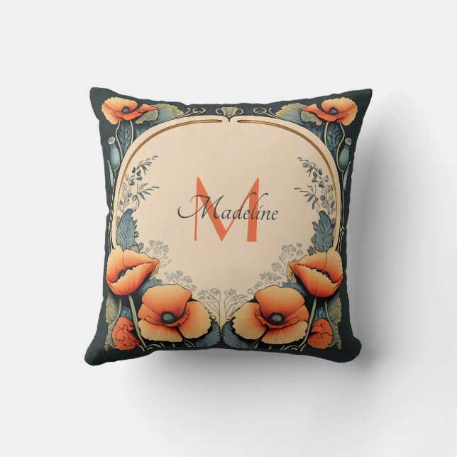 Coussin Poppies vintages de Monogrammes Art Nouveau (Verso)
