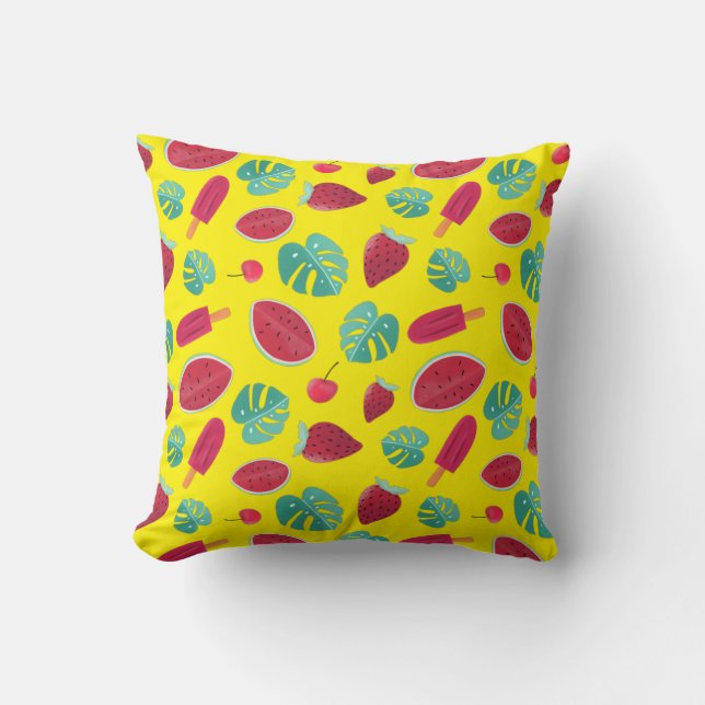 Coussin Popsicle, cerise, fraise et pastèque (Recto)