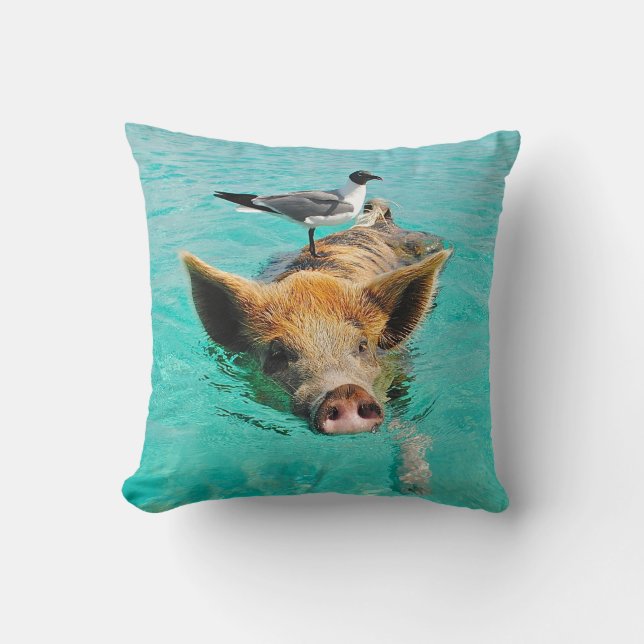 Coussin Porc de natation avec un passager (Recto)